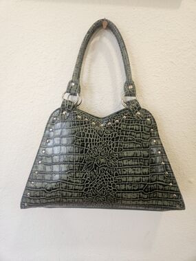 Vintage Charlie Lapson Limited Edition Green Crocodile-Embossed Leather Handbag